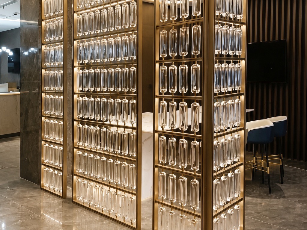 Illuminated crystal screen components in custom metal frames