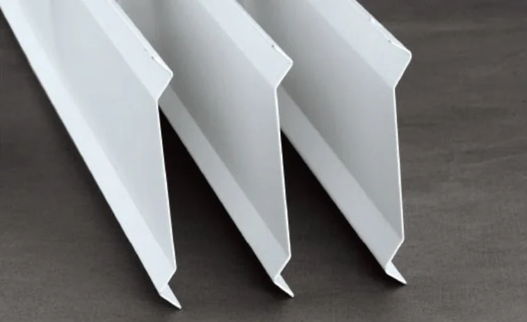 Folded aluminum hanging blades with visible edge profiles.
