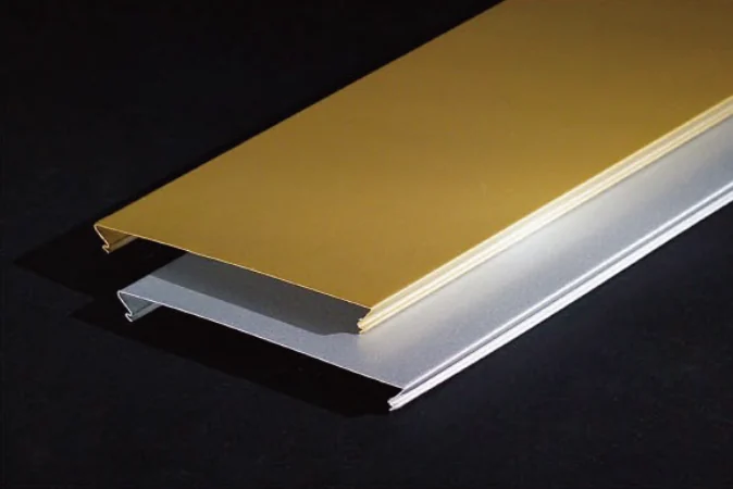 C-shaped aluminum linear ceiling strips.