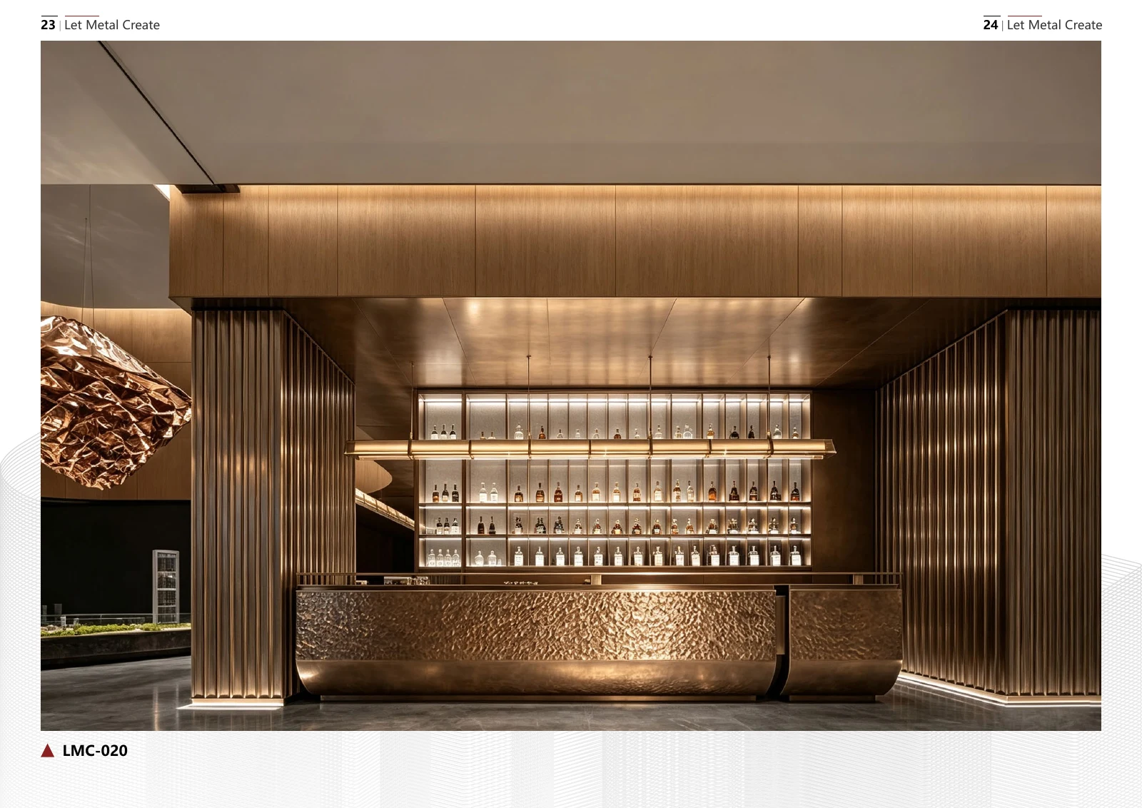 Bar counter catalog spread: LMC-020, printed pages 23–24