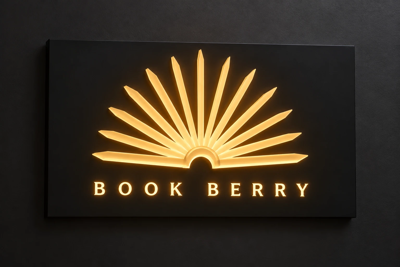 BOOK BERRY dimensional graphic and lettering with layered lighting