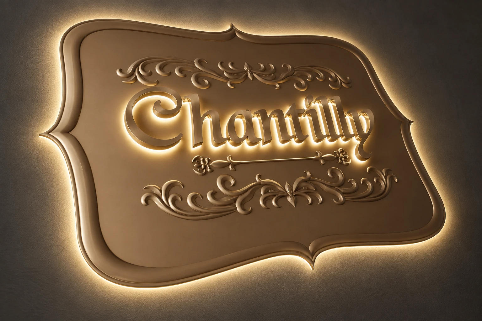 Custom brand lettering combining metal and light