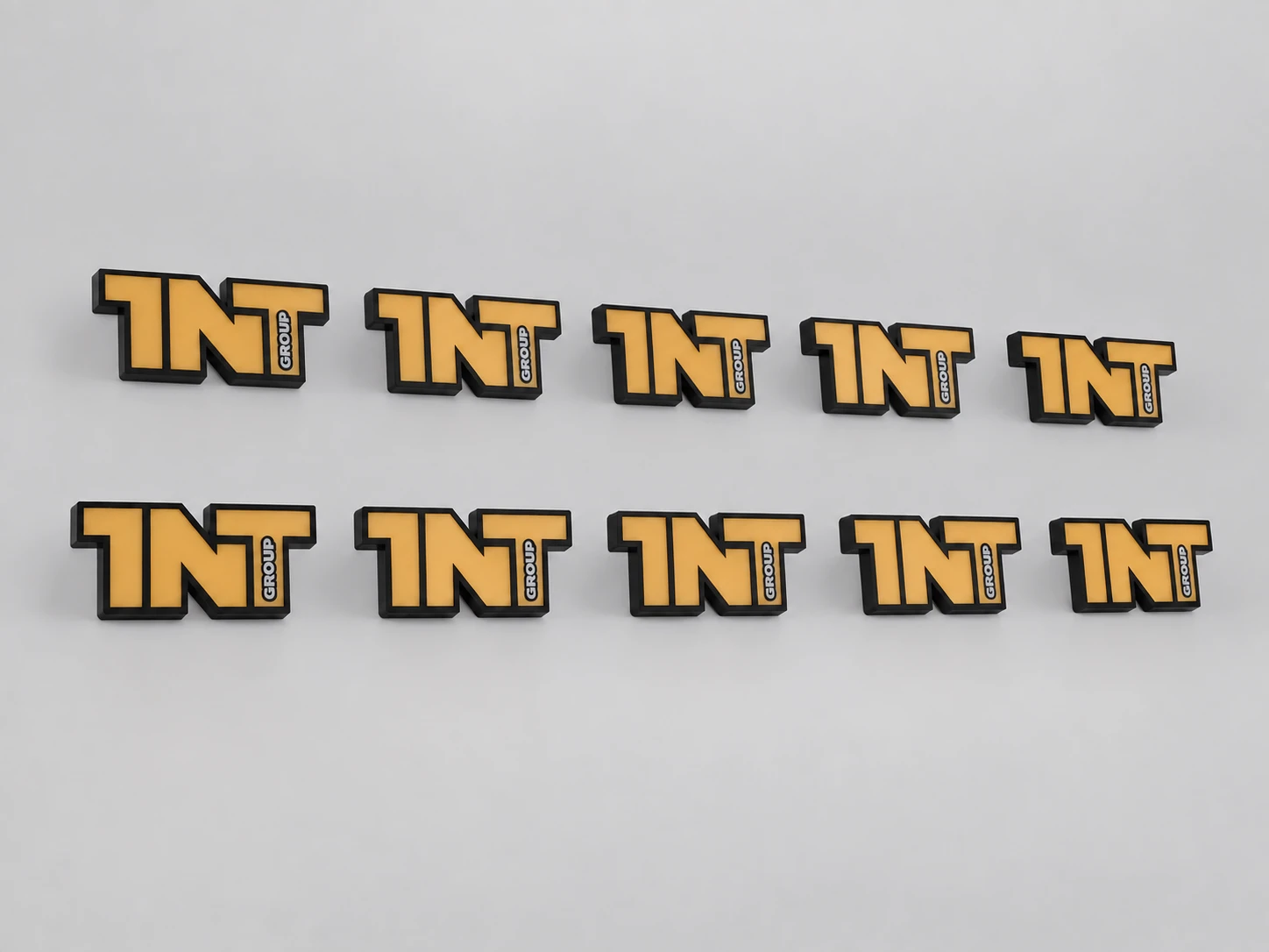 The same ten yellow brand signs with their lights off