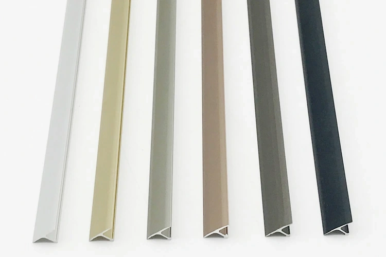 Catalog photograph of aluminum profile samples in several finish colors