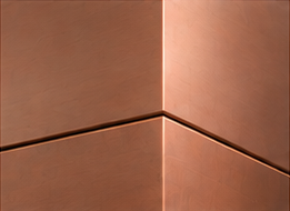 Natural copper tone wall-panel design illustration showing surface character and panel joints